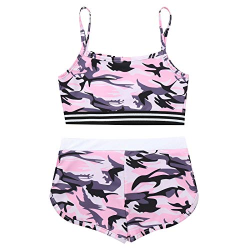 easyforever Kids Girls Tankini Set Swimwear Camouflage 2 Pcs Sports Crop Tops with Shorts Tracksuit Bathing Suit4