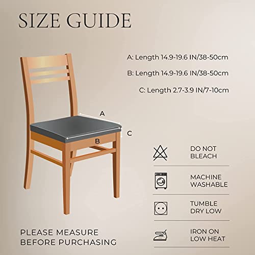 Image of Stretch Dining Chair Seat Covers Set of 6, Soft Removable Washable Seat Covers for Dining Chairs, Dining Room Seat Cover Protector (Rear-Covered, Beige Linen-Look Print)