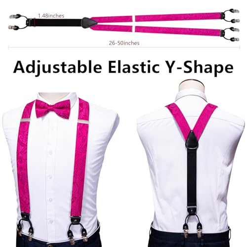 Image of YOHOWA Men Suspenders 6 Clips Strength Adjustable Y Braces Pre-Tied Bow Tie Set Formal Wedding Party