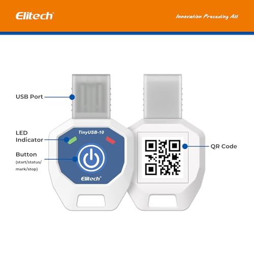 Image of Elitech 10 Pack 90 Days USB Temperature Data Logger Single-Use Cold Chain Monitor (CCM) in-Transit Trip Disposable Temperature Recorder PDF Report TinyUSB 14~104℉, Defult UTC-0