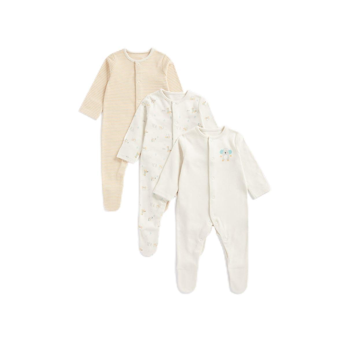 MothercareUnisex Baby Cosy Animals Sleepsuits - 3 Pack