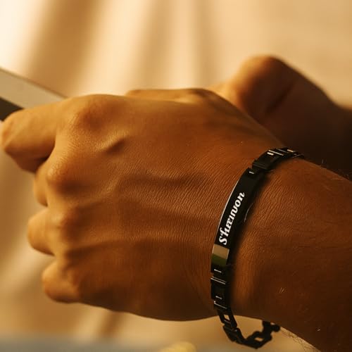 Image of Thebaegift Personalized Leather Men's Customised Wallet with Braclet and Pendent | Customizable with Name | Unique Birthday Gift for Men Boy Love Husband Employees Clients (3 pcs Combo)