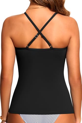 Women Tankini Swim Top Only - High Neck Bathing Suit Tops Tummy Control Tank Top No Bottom2