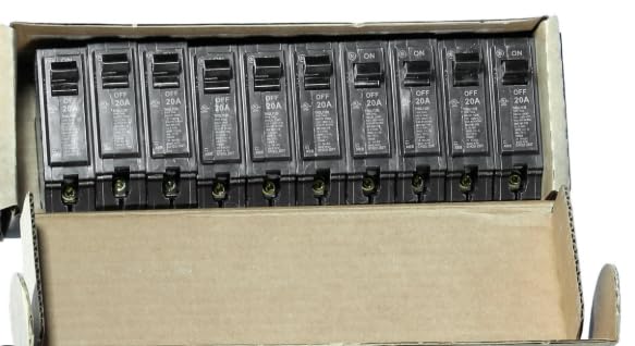 THQL1120 Circuit Breaker - 20 Amp, 1 Pole, Plug-in Connection, Thermal Magnetic Protection, 10kA @120V AIC Rating - Box of 10
