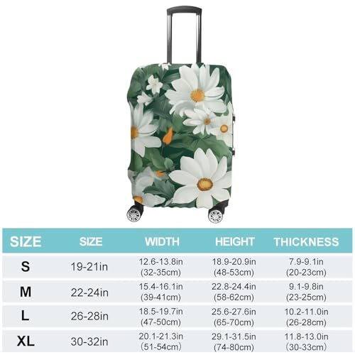 Green Leaves And White Flowers Travel Luggage Cover Anti-scratch Suitcase Cover Elastic Suitcase Protective Cover Fits 19-32 Inch Luggage M2