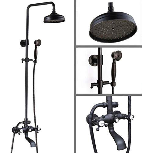 Mitigeur de baignoire en laiton noir avec douche de pluie et double poignée