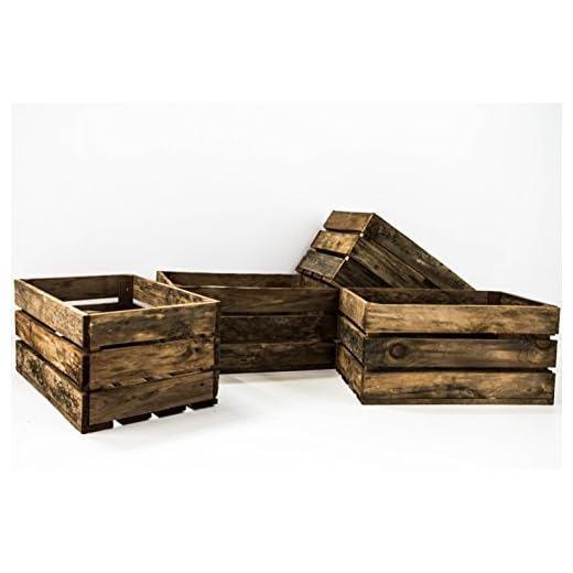 Set de 4 Cajas de Fruta Sam, Madera, Marrón, Envejecido, 49x31x24cm, 4 Unidades. Incluye Imán Personalizable de Regalo.