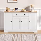 Buffet de cocina multifuncional con 4 zonas de almacenamiento, estantes ajustables y estantes para puertas, moderno aparador con protección antivuelco para cocina, comedor y sala de estar