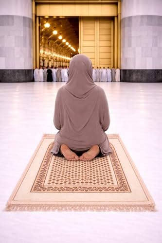 Image of Janamaz Prayer Mat Turkey Soft Velvet | Namaz Mat, Janimaz Namaz Aasan, Islamic Prayer Rug for Salah | 70x110 CM (Printed White9)