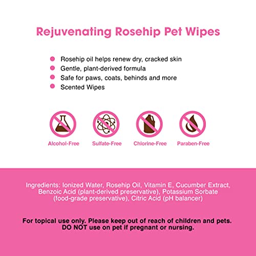 Image of Best Pet Supplies Dog Wipes, Hypoallergenic, Deodorizing, Cleaning for Dogs' Paws, Butt, Face, Grooming, Non-Sticky Formula for Puppy, Cats and Sensitive Skin - 100 Pack, Rejuvenating Rose Hip