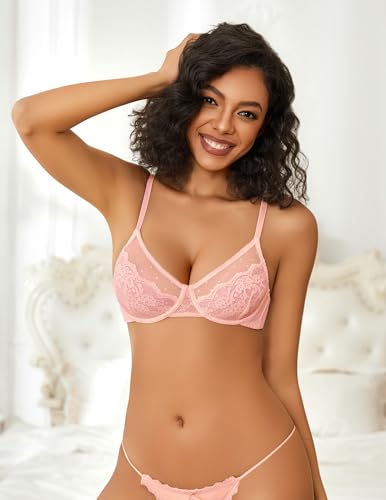 Image of Avidlove Lace Bras for Women Sheer Balconette Underwire Unlined Everyday Bras Lingerie