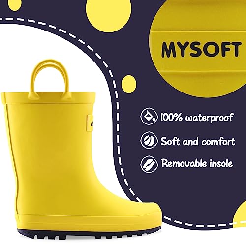 Image of mysoft Kids Rain Boots for Girls Boys Toddler Waterproof Rubber Cute Printed with Easy-On Handles