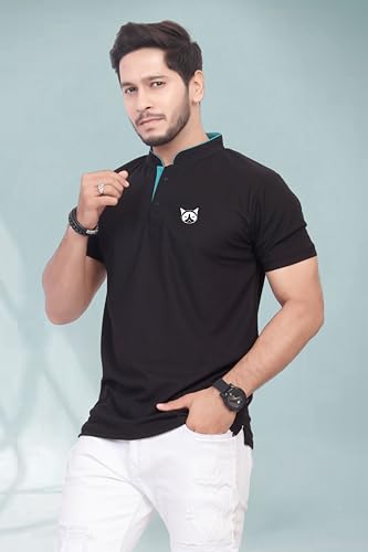 Image of BAGHADBILLO Men's and Boy's Polyster T-Shirt with Mandarin Collared Neck Half Sleeves Closuer Button and Regular Fit | Polo t Shirt for Man