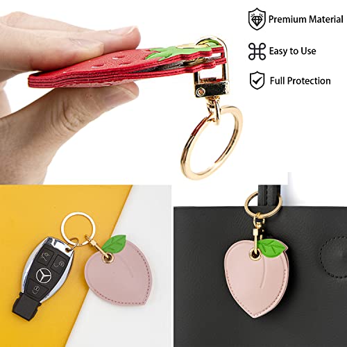 [2 Pack] Leather Airtag Holder Case Access Card Keychain, Cute Airtag Keychain Case With Key Ring, Anti-Scratch Shockproof Air Tag Gps Tracker Cover Accessories For Kids Girls Backpacks #TOP5