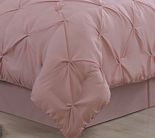 Avondale Manor 7-Piece Ella Pinch Pleat Comforter Bed Set With 3 Decorative Pillows, Reversible Queen Bedding, Ultra-Soft Microfiber Comfortable Bedding Set, Hypoallergenic Bedspread, Queen Blush #TOP5