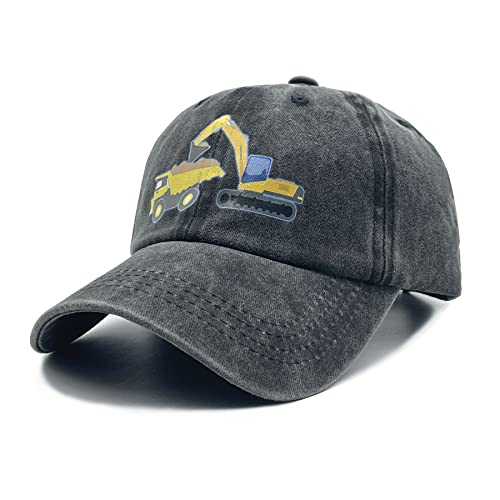 Nvjui Jufopl Boys' Construction Excavator And Truck Baseball Cap Washed Vintage Funny Dad Hat Black #TOP1