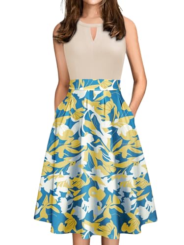 Image of Sureple Women's Retro Sleeveless Swing Casual Work Summer Party Dress with Pockets
