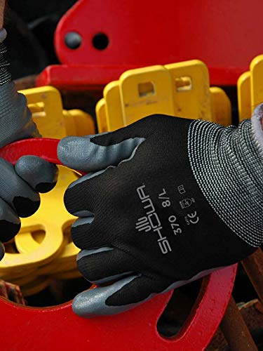 Showa Atlas 370Bm-07 Nitrile Palm Coating Glove, Black, Medium (Pack Of 12 Pairs) #TOP3