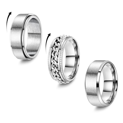 Vegolita 3Pcs 8mm Stainless Steel Band Ring for Men Women Simple Engagement Wedding Promise Rings Cool Anxiety Spinner Ring Size 6-13 S-12 by Vegolita - Used condition - US$6.15