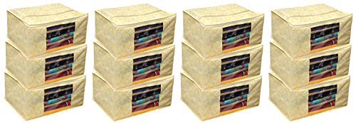 Image of Kuber Industries 12 Piece Non Woven Saree Cover, Yellow (SCY06), Pack of 12