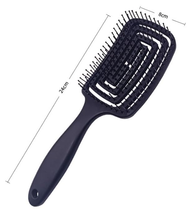 Image of Curved Vent Brush and Hair Detangle, Professional Styling Hair Brush for Men Women, Vented for Faster Blow Drying .Detangle Brush Suitable for Long Thick Curly Straight Dry Wet Hair, (BLACK) (Square)