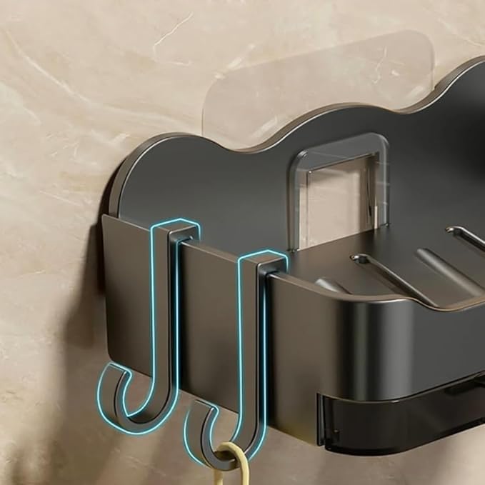 Image of Self-Adhseive Bathroom Soap Holder with Drainage Tray Wall Mounted Soap Sponge Holder Organizer Accessories (1, Black SOAP Box)