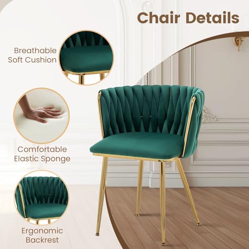 Image of Golden Glass Dining Table Set for 4 with 47.2 inch Rectangular Tempered Glass, 5 Pieces Kitchen Table Set with 4 Comfortable Velvet Chairs for Living Room, Apartments Small Place, Cafe (Green Chairs)