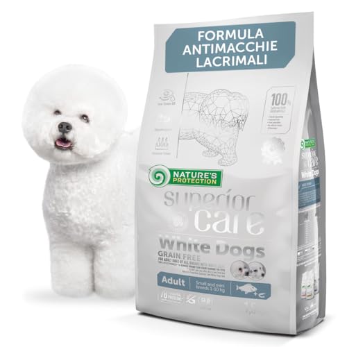 Nature's Protection Superior Care - Cibo Secco Ipoallergenico Senza Cereali per Cani Adulti di Razze Piccole e Mini, Riduce le Macchie di Lacrime, Pesce Bianco, 1,5 kg