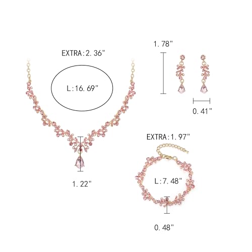 EleQueen Women's Wedding Leaf Teardrop Pendant Necklace Dangle Earrings and Bracelet, Jewelry Set for Brides Bridesmaid, Jewelry Gift for Party Prom/Anniversary, Pink Gold-Tone by EleQueen - Used condition - Image 6
