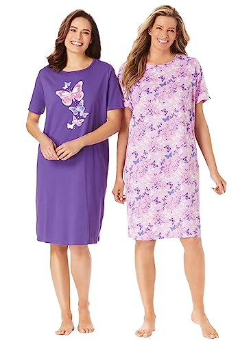 Dreams & Co. Plus Size 2-Pack Short-Sleeve Sleepshirt