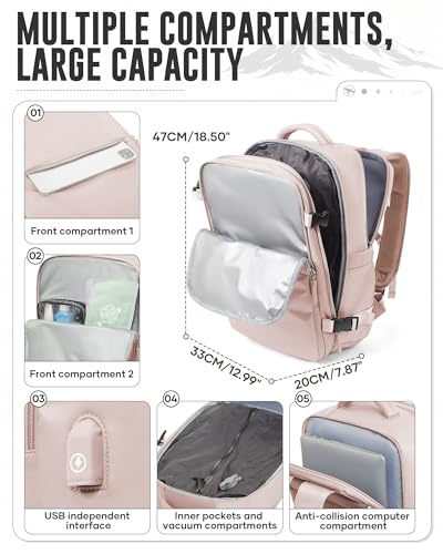 Image of Vacuum Backpack with Pump for Women Men, Compression Backpack for Travel, Vacpack for School Business Trip, Lightweight Airback Backpacks with Vacuum Seal, Carry On Bag for Airport(Pink Large)