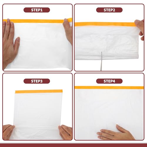 Image of 1 Pcs for Wall Covering Frames Cars Auto Body Paint Supplies Pre-Taped Masking Film Plastic Cover 1000x270cm / 32.81ftx106.30 inch White Orange PE Film