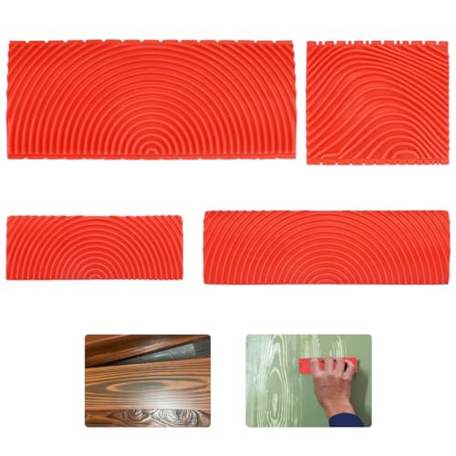 4 Piezas Veteador Efecto Madera Herramienta de Grano de Madera Cepillo de Rodillo de Pintura de Grano Para Puertas, Armarios, Paredes,Diy Decoracion De La Pared Herramientas(7,4/8,7/13/15 cm)
