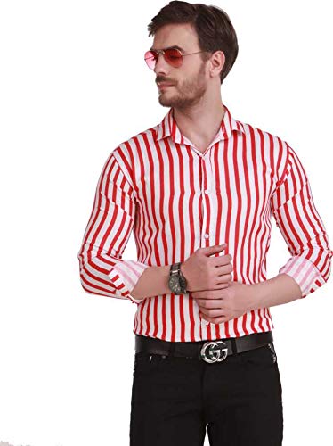 BOLLYWOOD BELLEZABollywood Collection Men Regular fit Premium Cotton Formal Shirt (40, RED White)