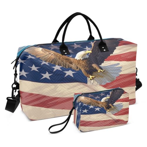 Sac de sport de natation aigle de vol drapeau américain avec trousse à maquillage