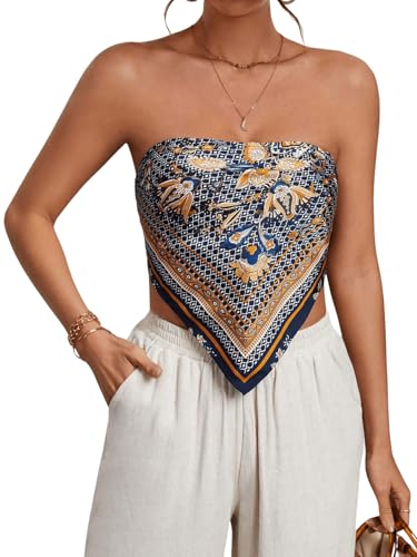 Floerns Women's Graphic Print Tie Back Strapless Bandana Tube Top4