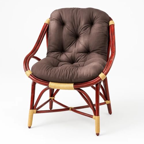 Image of IRA Living Wooden Rattan Arm Chair for Living Room | Single Seater Wooden Cane Chair with Cushion | Handcrafted Natural Wood Armchair for Home, Balcony, Lounge (Brown)