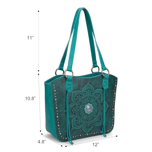 Image of Montana West Western Tooling Tote Bag with Wallet Set for Women Vintage Studded Top Handle Shoulder Handbag