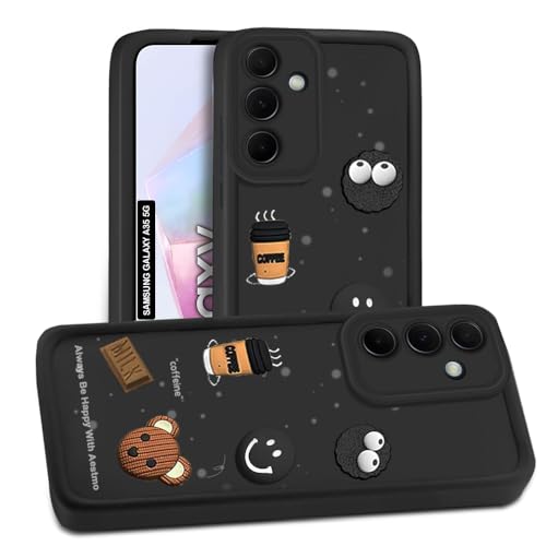 Image of AESTMO Back Case Cover for Samsung Galaxy A35 5G Back Cover | Cute Fun Cartoon 3D Ball | Coffee Silicone Case | Full Body Protection | Camera Protection Back Cover for Samsung Galaxy A35 5G (Black)