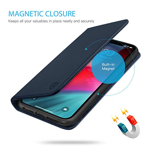 image for SHIELDON iPhone Xs Case, Genuine Leather Wallet Case Auto Sleep Wake F