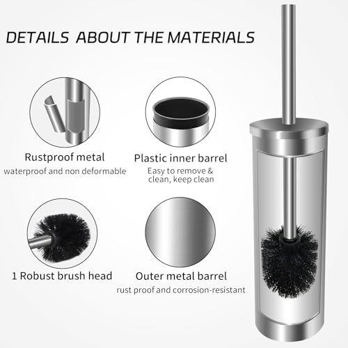 Image of Stainless Steel Toilet Brush with Holder Set for Bathroom Storage and Organization Toilet Bowl Cleaner Brush and Holder (1, Silver)