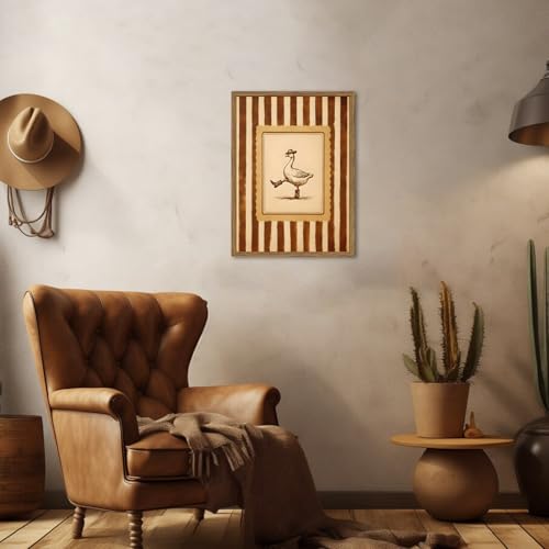 Funny Cowboy Goose Wall Art Silly Western Dancing Goose Wall Decor Painting, Whimsical Cute Stripe Animal Poster Canvas Print Picture for Living Room Bedroom 12x16 inch Wood Framed by XIYHArt - Used condition - Image 5