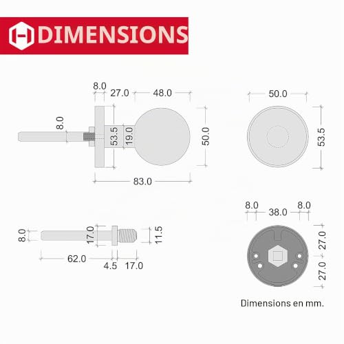JUVA Bouton de porte moderne non pivotant Ferrure de porte en acier inoxydable Bouton sphérique Porte d'entrée sur rosace ronde | LDK 214 | Ø du bouton rond 50 mm – vue 6