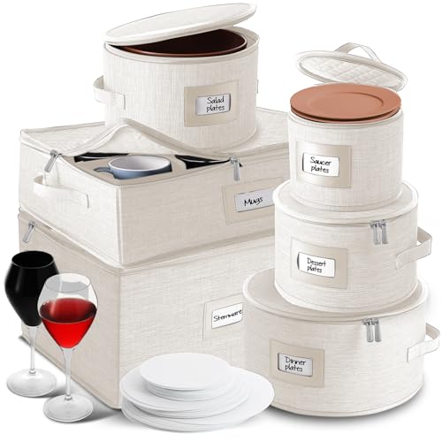 Image of Hearth & Harbor Fine China Storage Containers Hard Shell 6 Piece Set, Cream