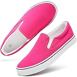 Women's Slip on Shoes Canvas Sneakers Loafers Non Slip Shoes Low Top Casual Shoes(Rose Red.US6.5)