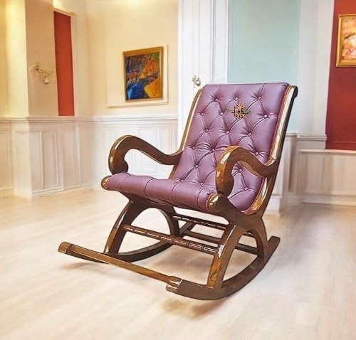 Image of Solid Sheesham Wood Rocking Chair for Living Room | Ergonomic Resting Chair for Relaxing and Pregnant Women (Black) (Purple)