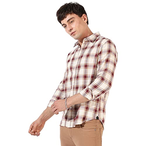 Image of CAHOOT Men's Button Up Shirt for Casual Wear | Regular Fit | Poly Lycra Shirt Crafted with Short Sleeve & Enhanced Stretch Comfort Fit for Everyday Wear