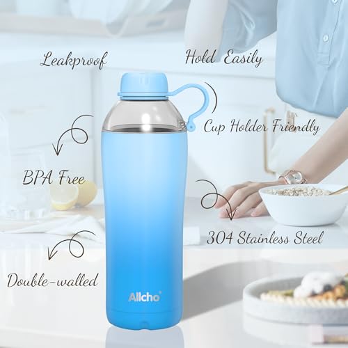 Image of Insulated Water Bottle for Women, 18 oz Stainless Steel Water Bottles, Double Walled, 2 Lids (Chug & Tumbler) - Hydrate & Caffeinate, Available Gift Wrapping