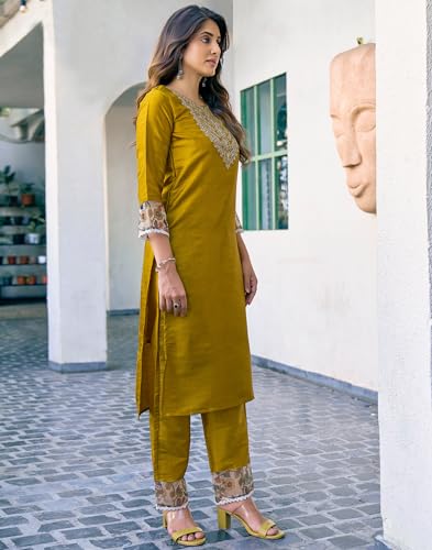Image of SIRIL Women's Rayon Viscose Sequence Embroidery Straight Kurta Pant with Dupatta Set