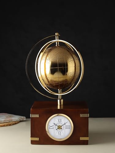 Image of Decor de Maison Metal Brings Handcrafted Table Clock for Kidsroom, Bedroom, Study Table, Office Desk|Classic Non-Ticking Tabletop Battery Operated Analog Desk Clock (Gold, Atlasphere Table Clock)